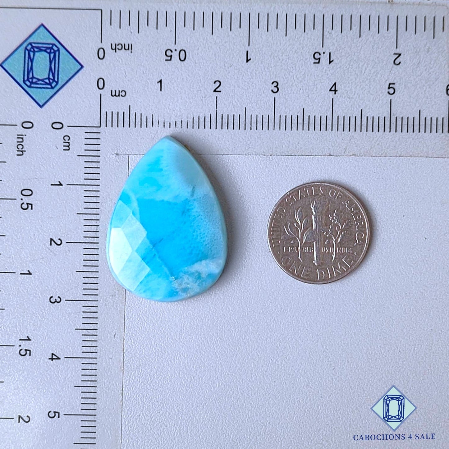 Natural Larimar Gemstone  Pear Checker Cut 28*21*5mm from Dominican Republic available for sale