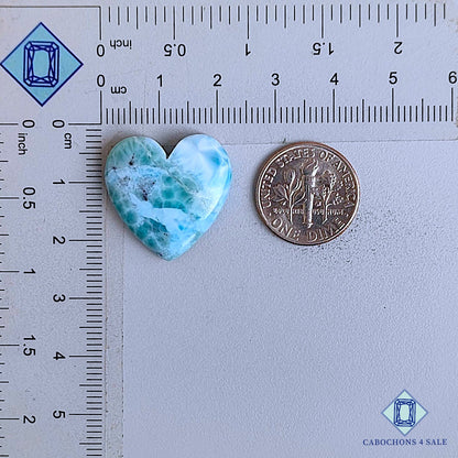 Tallas de corazón de piedra preciosa de larimar natural de 21 x 21 x 5 mm de República Dominicana disponibles para la venta