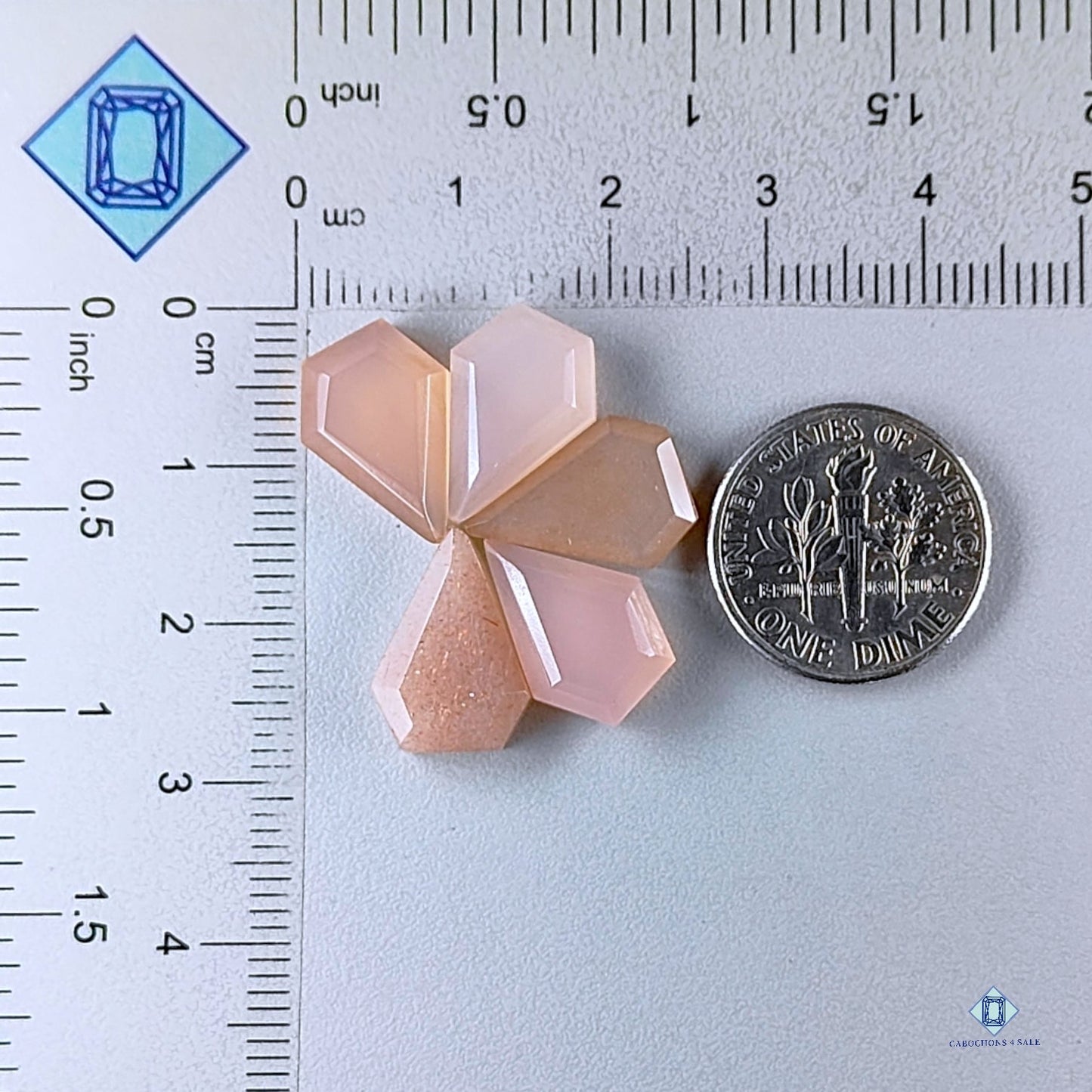 Lavender Chalcedony +  Peach Moonstone Hexagon Step Cut