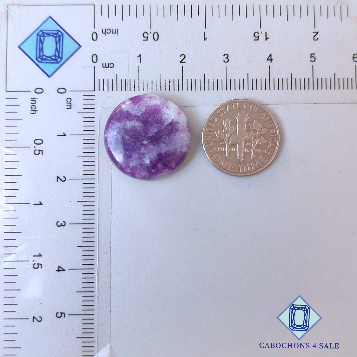 Cabujones redondos de lepidolita de 19 x 5 mm