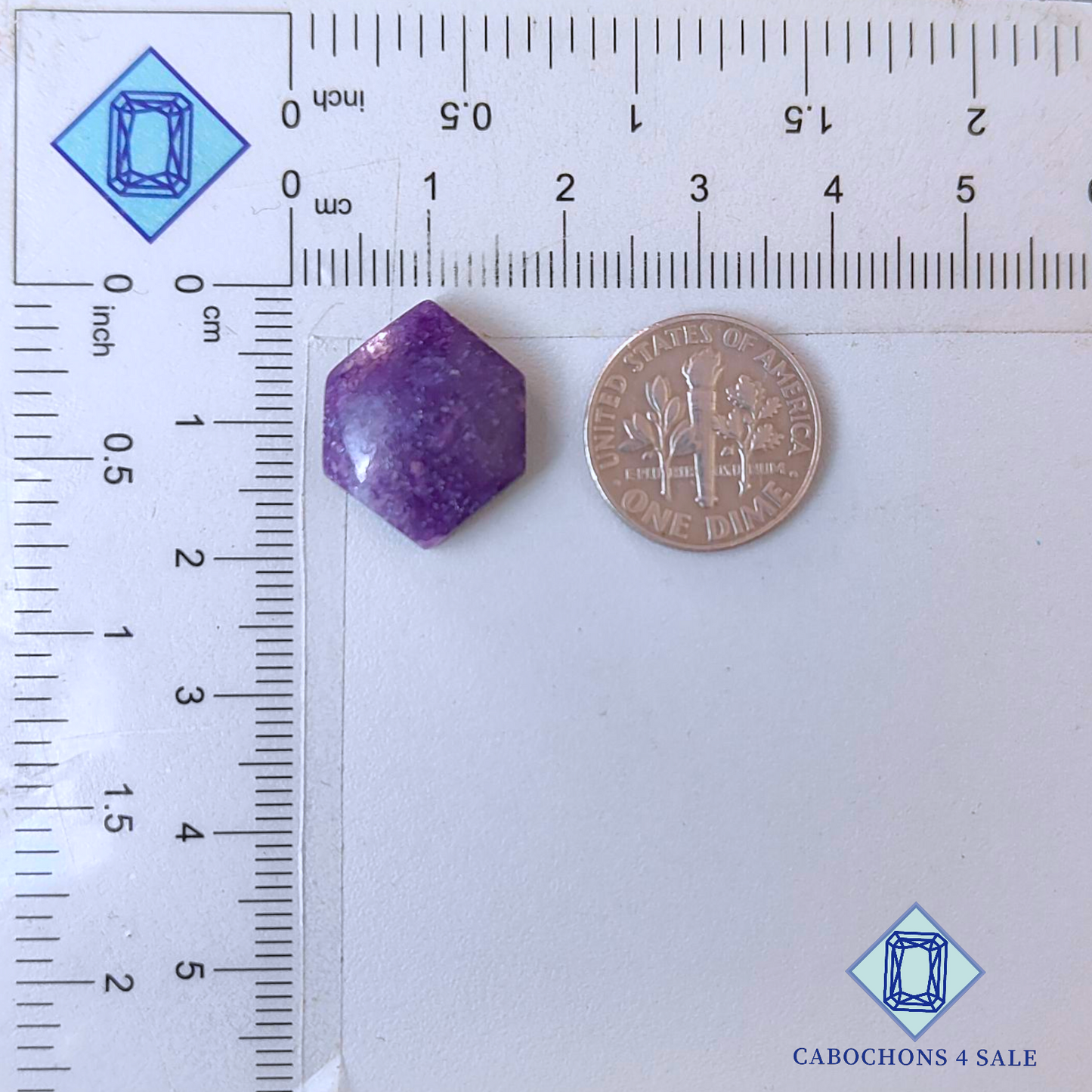 Cabujones hexagonales de lepidolita de 18 x 15 x 5 mm