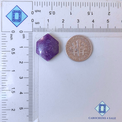 Cabujones hexagonales de lepidolita de 18 x 15 x 5 mm