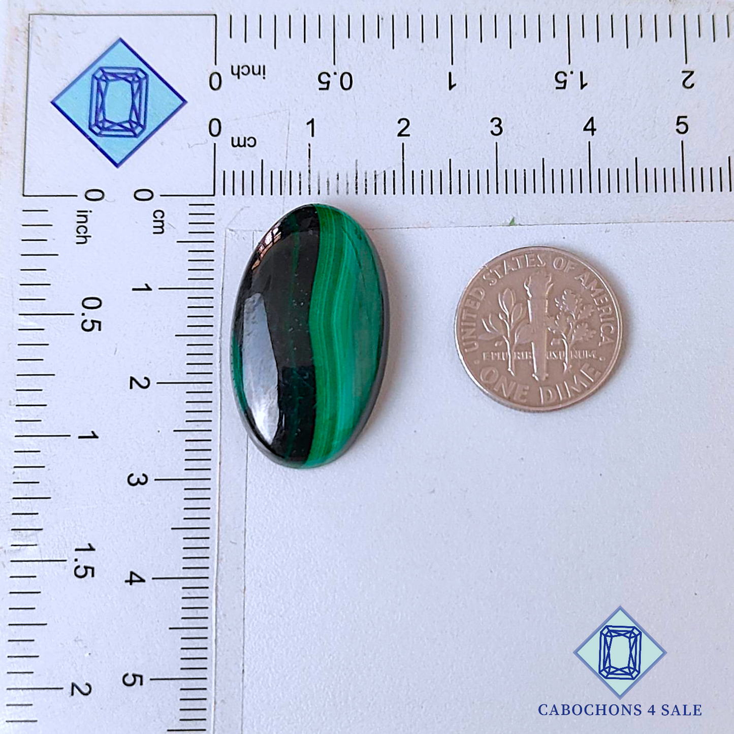 Cabujones ovalados de malaquita de 28 x 16 x 5 mm