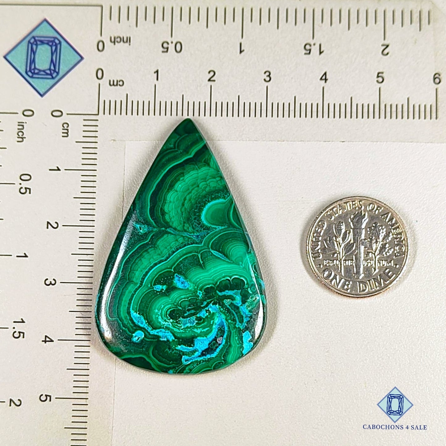 Natural Malachite Chrysocolla Gemstone Pear Cabochons 45*30*4mm from DR Congo available for sale