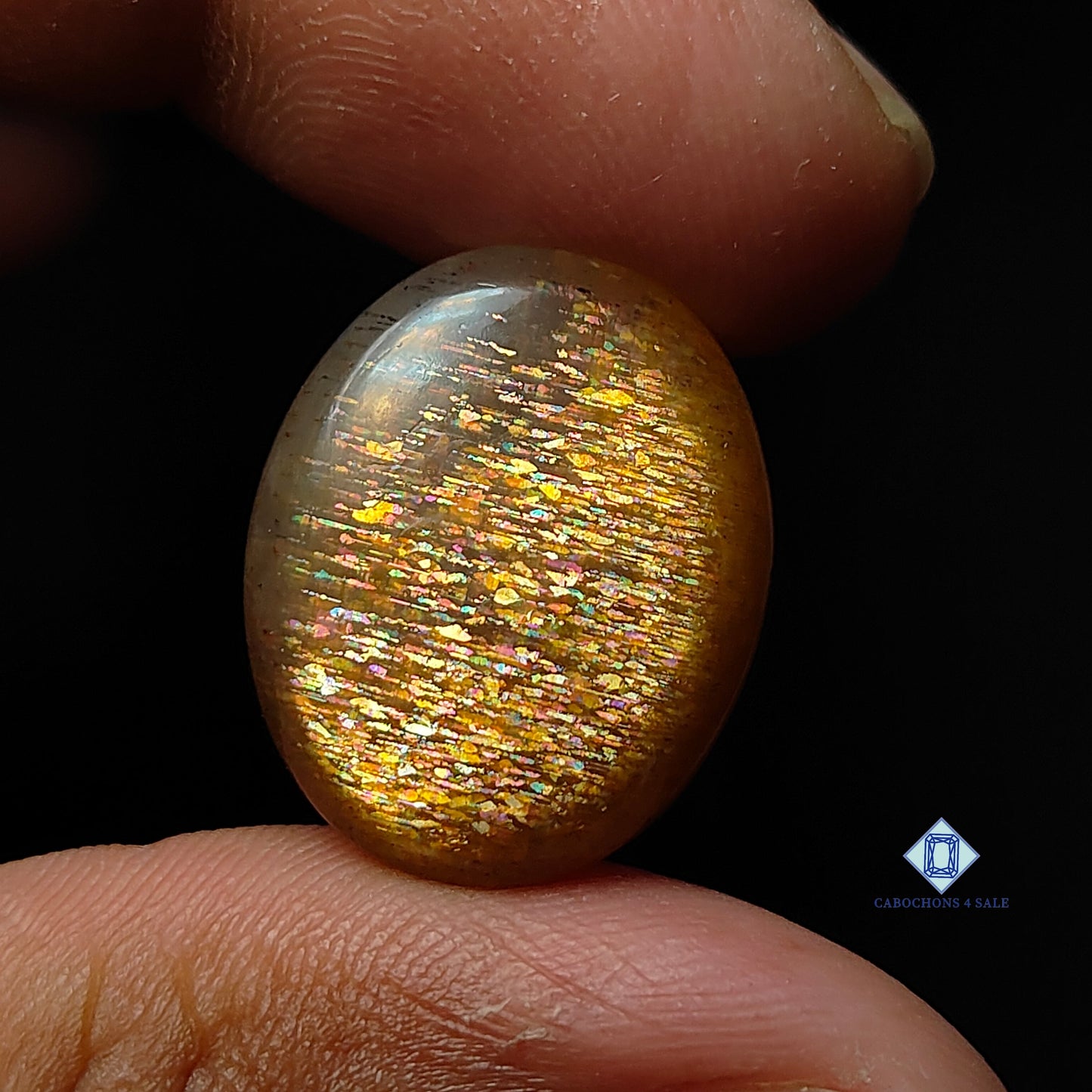 Meteo shower rainbow lattice sunstone-c4sw1517-oval-Golden-cabochons