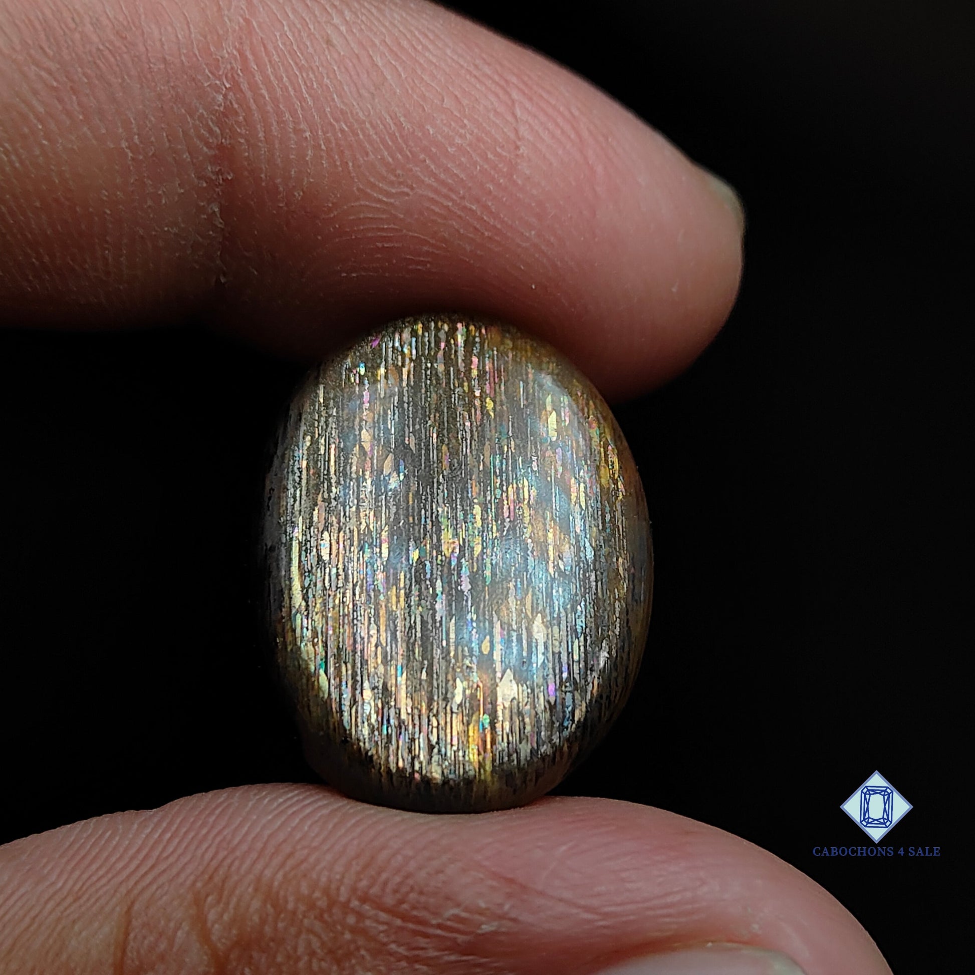 Meteo shower rainbow lattice sunstone-c4sw1522-oval-Golden-cabochons