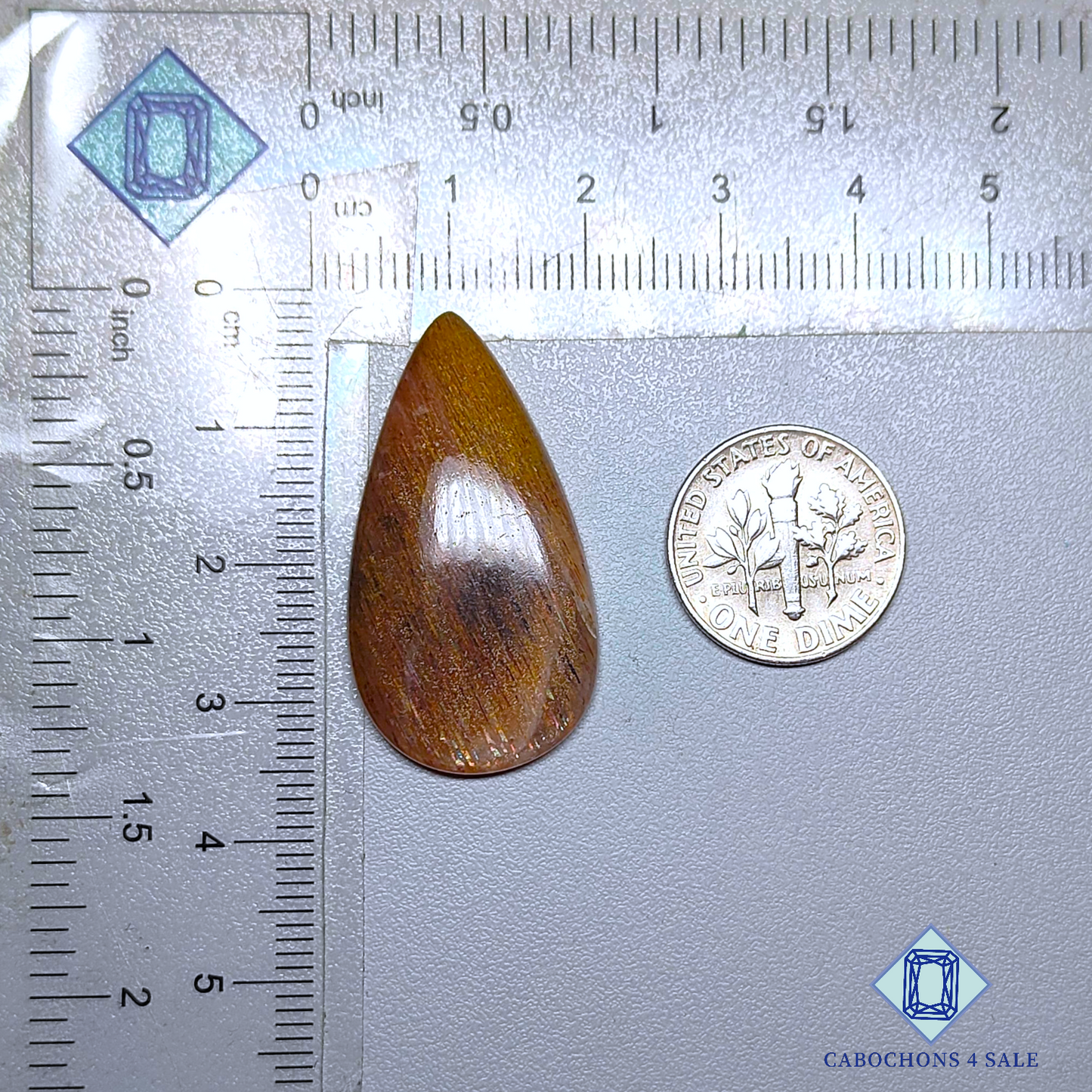 Cabujones de pera de piedra solar con enrejado arcoíris de lluvia de meteoritos