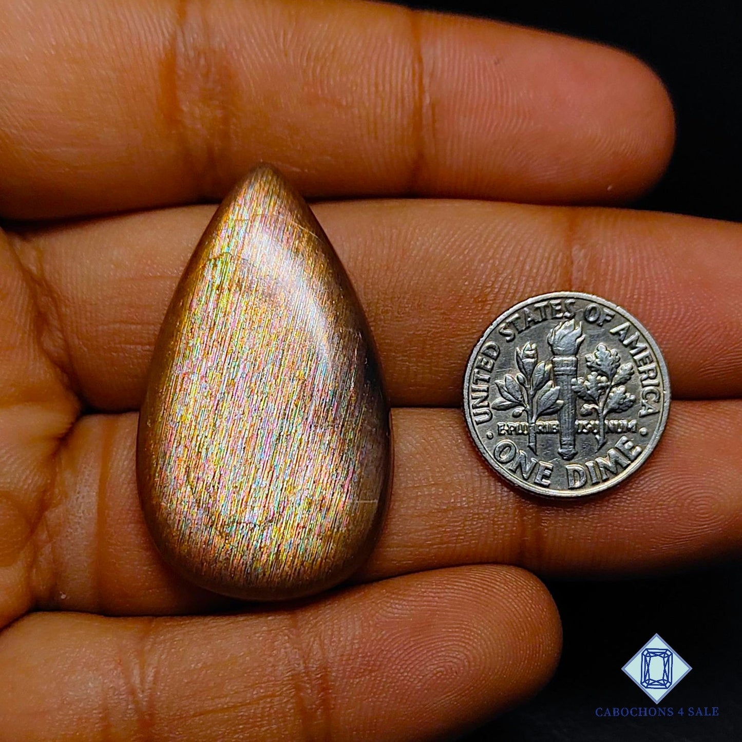 Natural Meteor Shower Rainbow Lattice Sunstone Gemstone Pear Cabochons 37*22*6mm from Australia available for sale