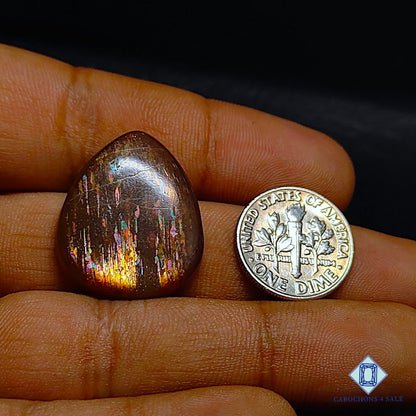 Cabujones de piedra solar con forma de pera, enrejado arcoíris de lluvia de meteoritos natural, 24 x 21 x 6 mm, de Australia, disponibles para la venta. 
