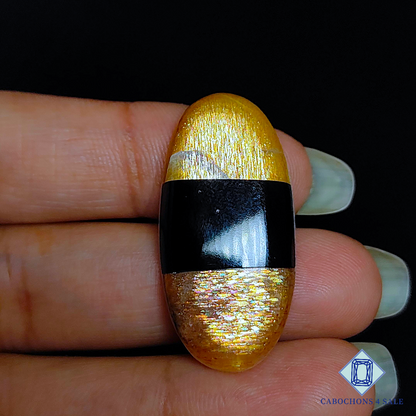 Meteor Shower Rainbow Lattice Sunstone + Black Onyx Doublets