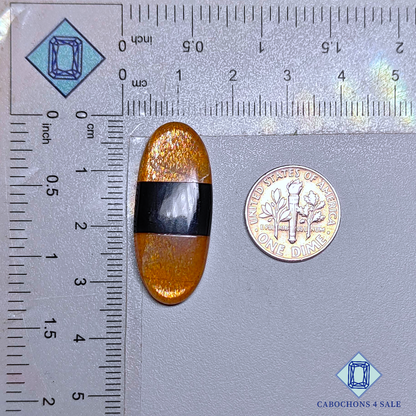 Dobletes ovalados de piedra solar y ónix negro con enrejado arcoíris de lluvia de meteoritos