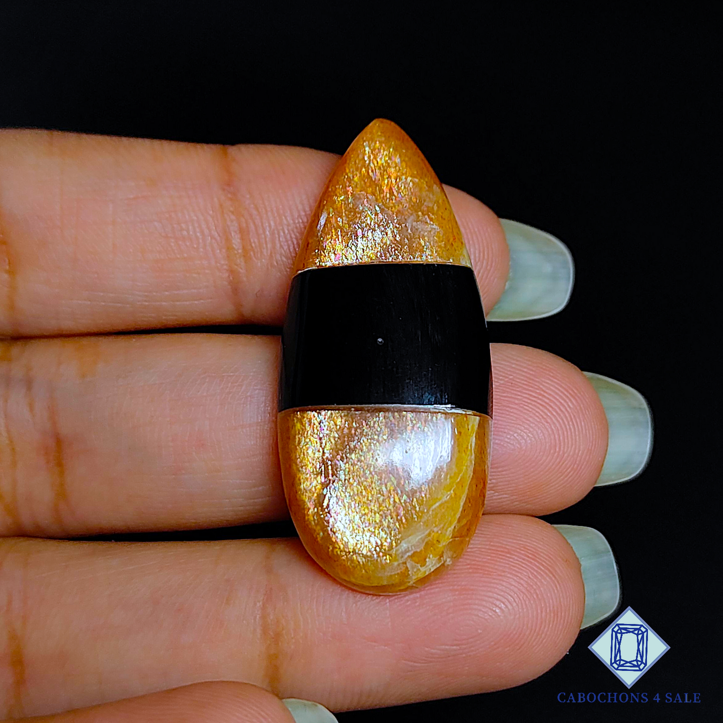 Meteor Shower Rainbow Lattice Sunstone + Black Onyx Doublets