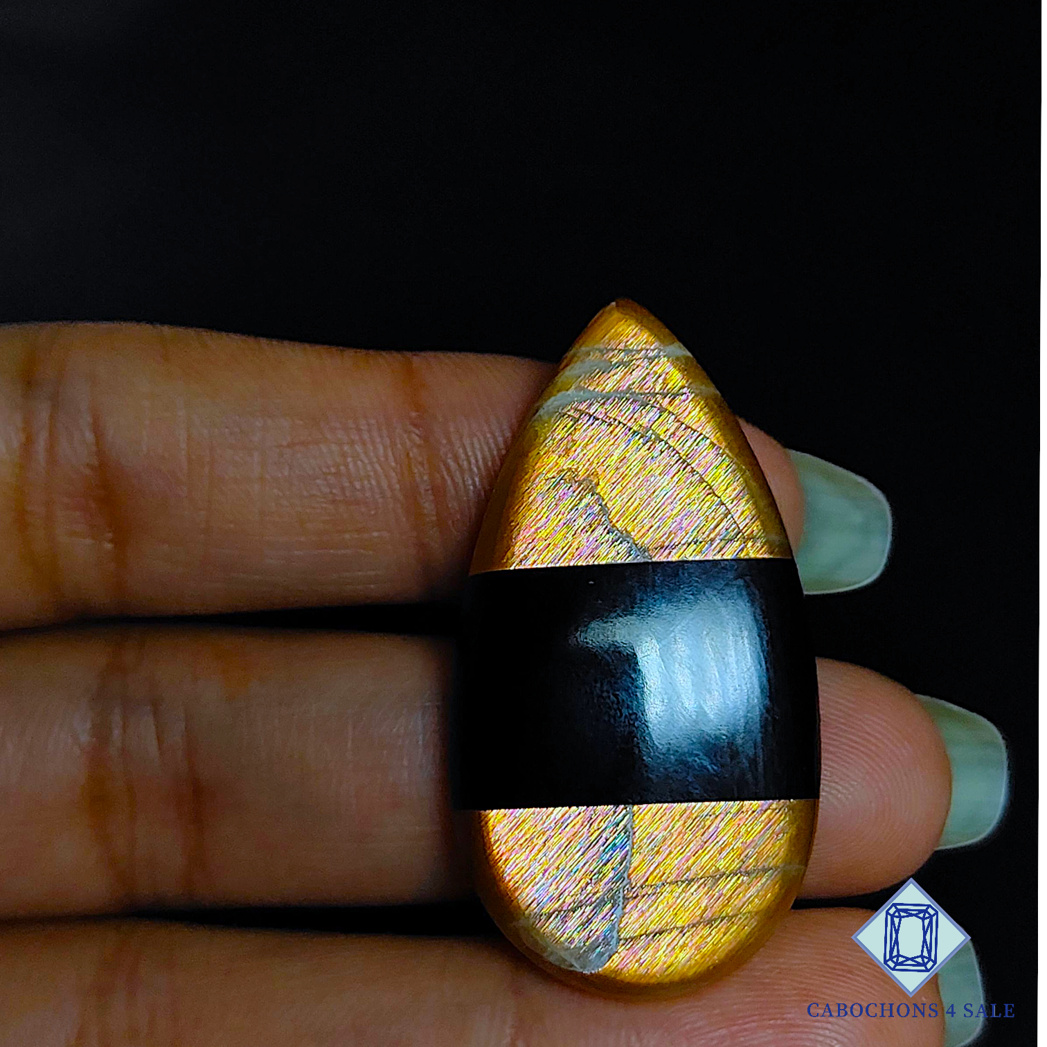 Meteor Shower Rainbow Lattice Sunstone + Black Onyx Doublets