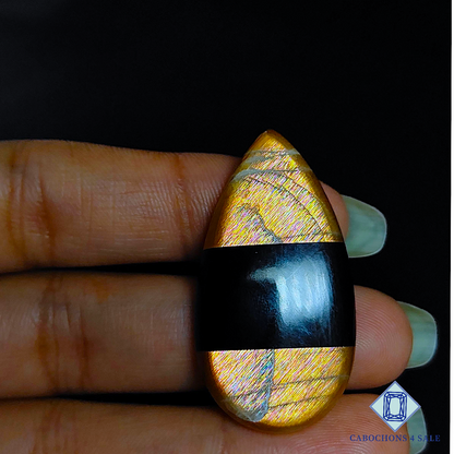 Meteor Shower Rainbow Lattice Sunstone + Black Onyx Doublets