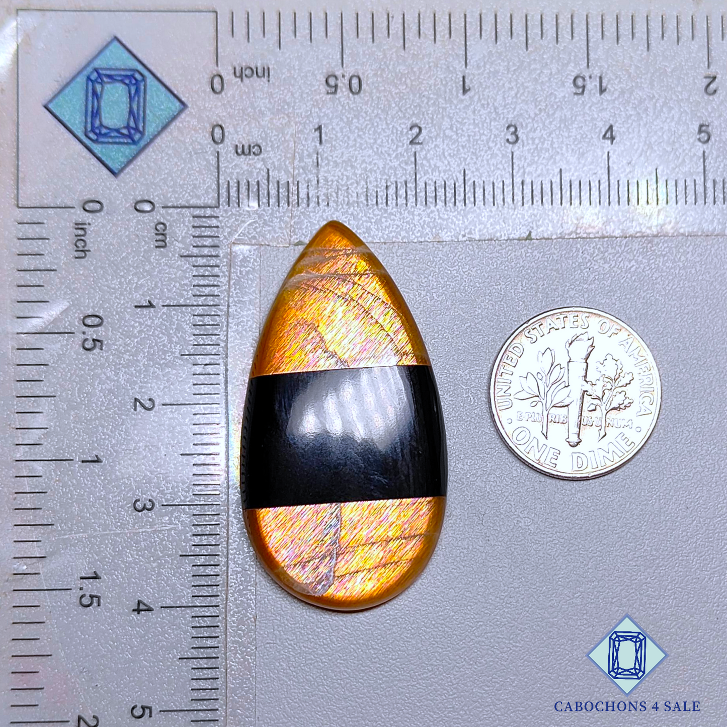 Meteor Shower Rainbow Lattice Sunstone + Black Onyx Doublets Pear Doublets