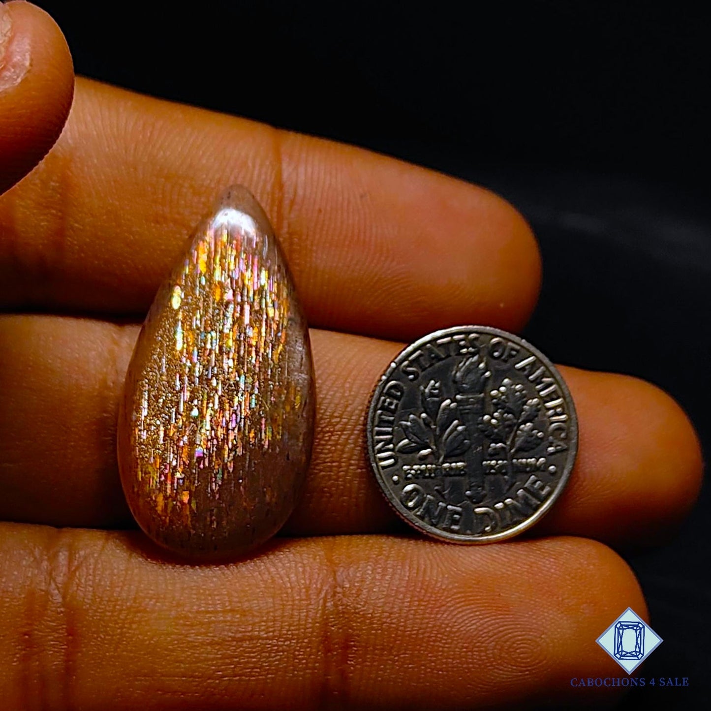 Natural Meteor Shower Rainbow Sunstone Gemstone Pear Cabochons 30*15*4mm from Australia available for sale