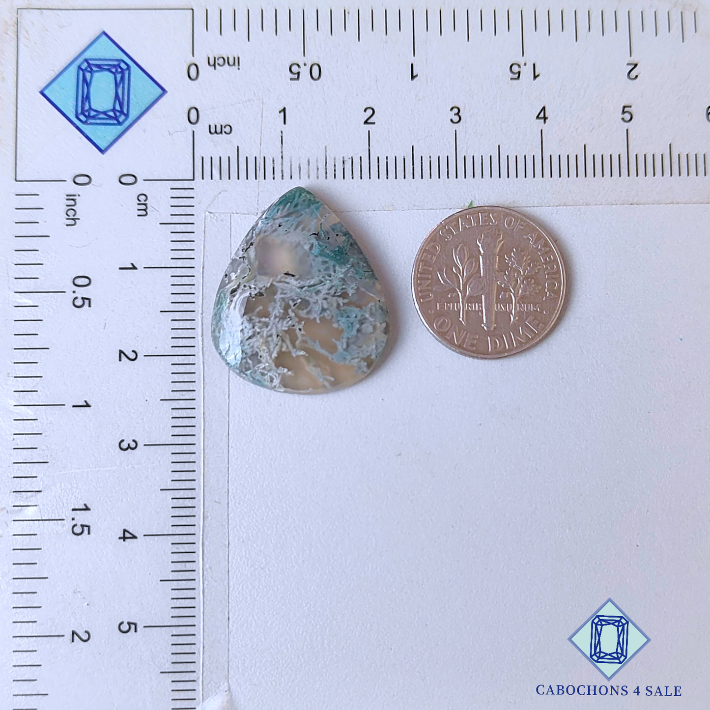 Cabujones de ágata musgosa en forma de pera de 23 x 20 x 4 mm