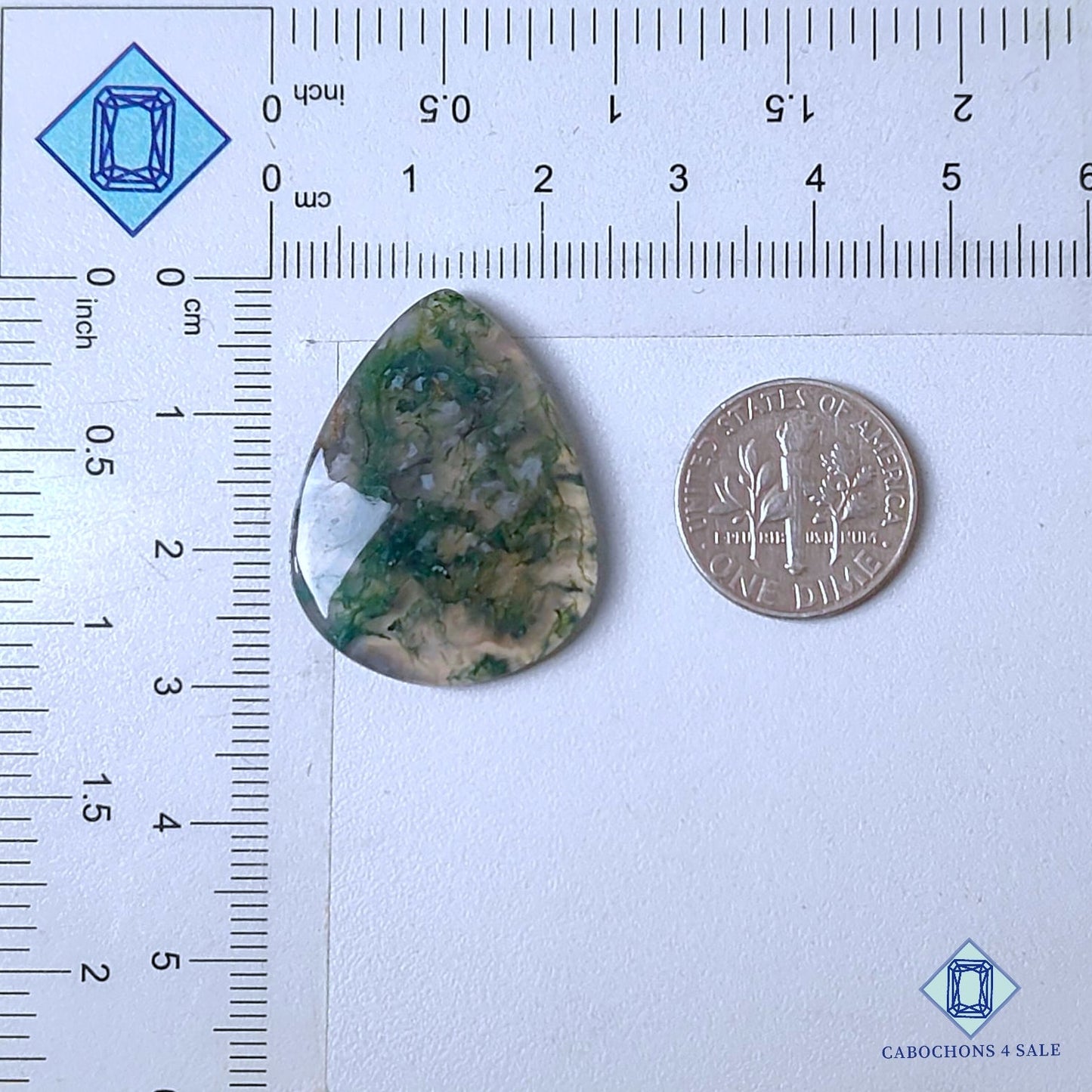 Cabujones de ágata musgosa natural en forma de pera, 29 x 22 x 4 mm, de EE. UU., disponibles para la venta.