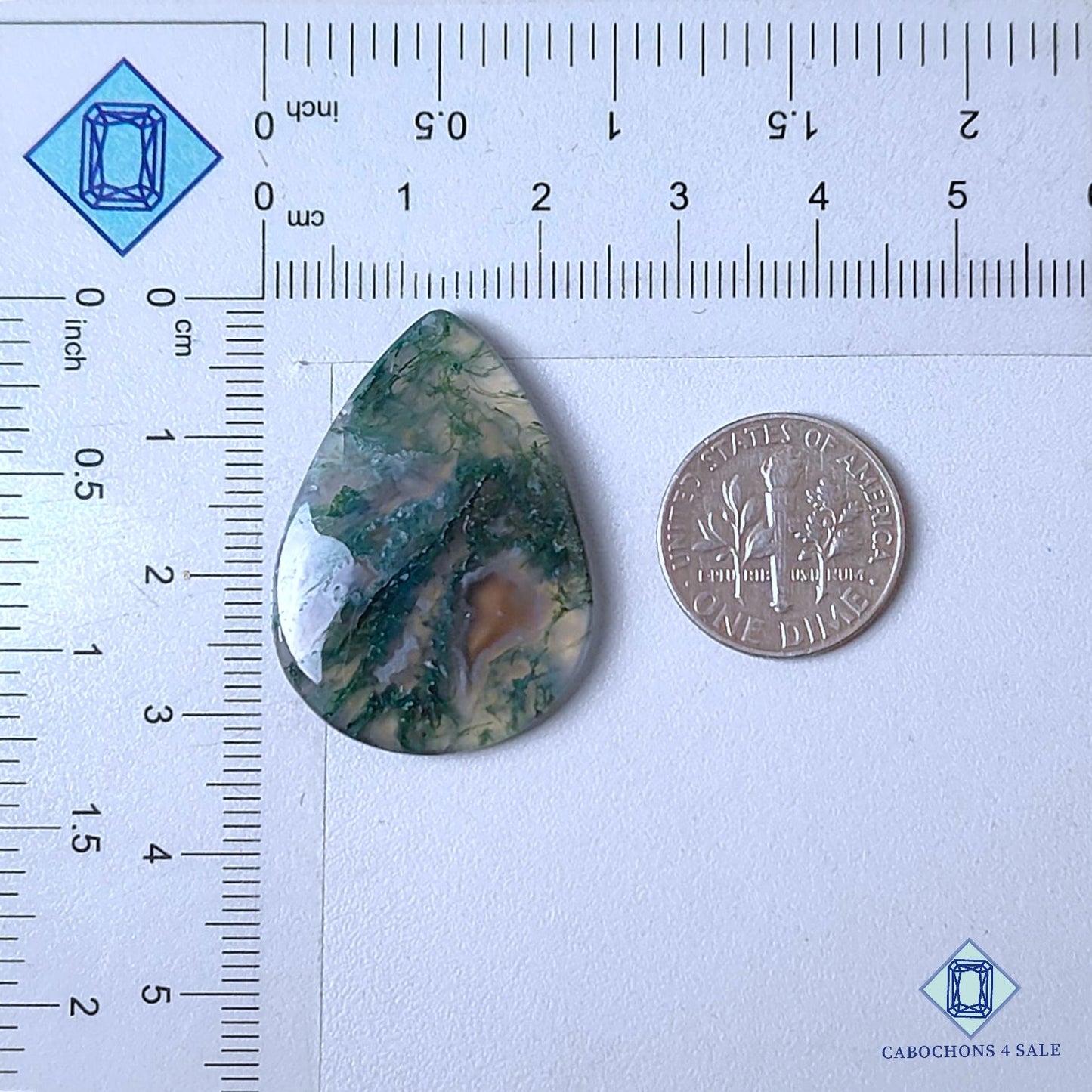 Cabujones de ágata musgosa natural en forma de pera de 32 x 23 x 4 mm, de EE. UU., disponibles para la venta.