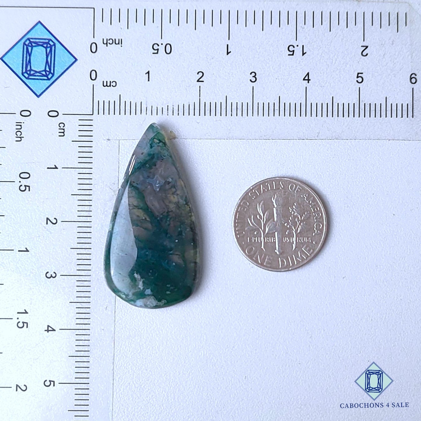 Cabujones de ágata musgosa natural en forma de pera de 35 x 18 x 5 mm, de EE. UU., disponibles para la venta.