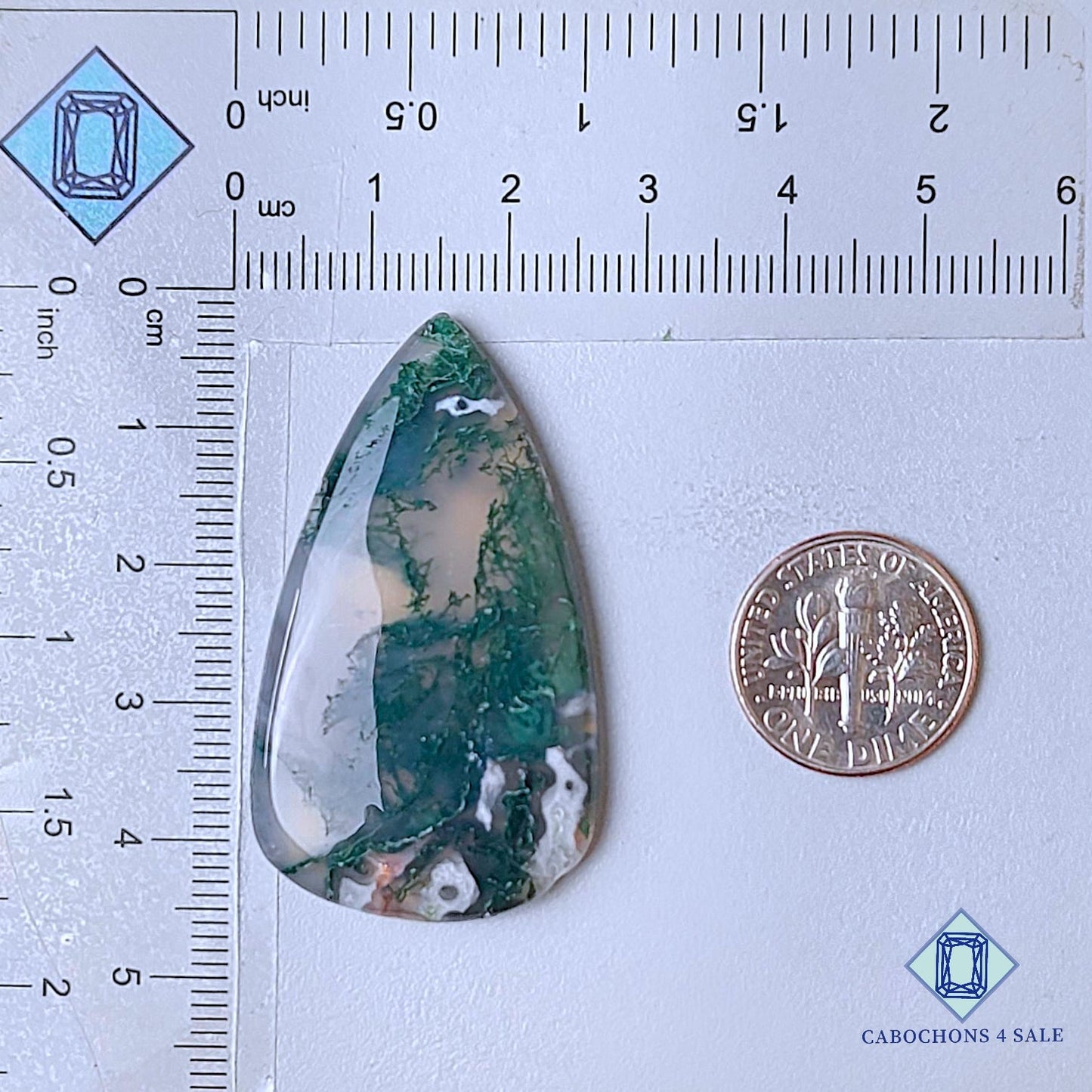 Cabujones de ágata musgosa natural en forma de pera, 44 x 25 x 5 mm, de EE. UU., disponibles para la venta.