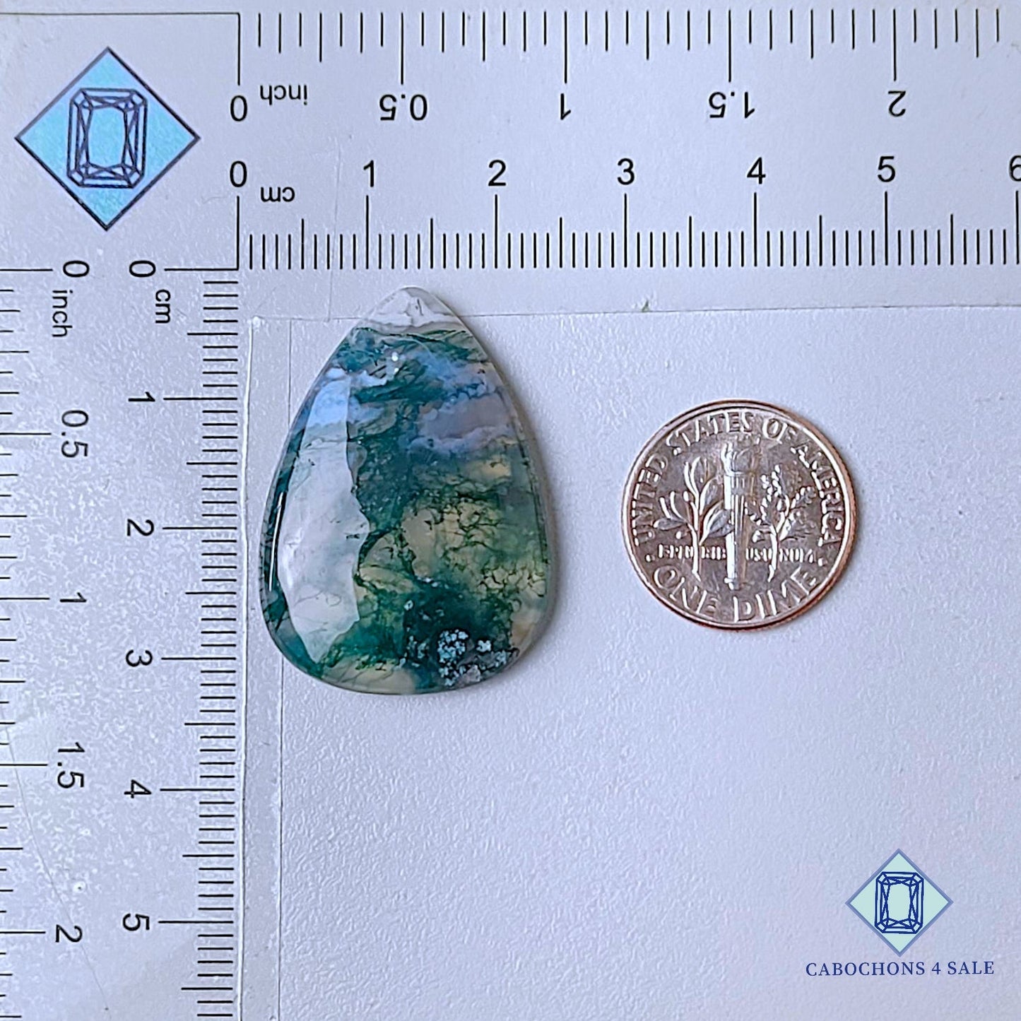 Cabujones de ágata musgosa natural en forma de pera de 31 x 22 x 5 mm, de EE. UU., disponibles para la venta.