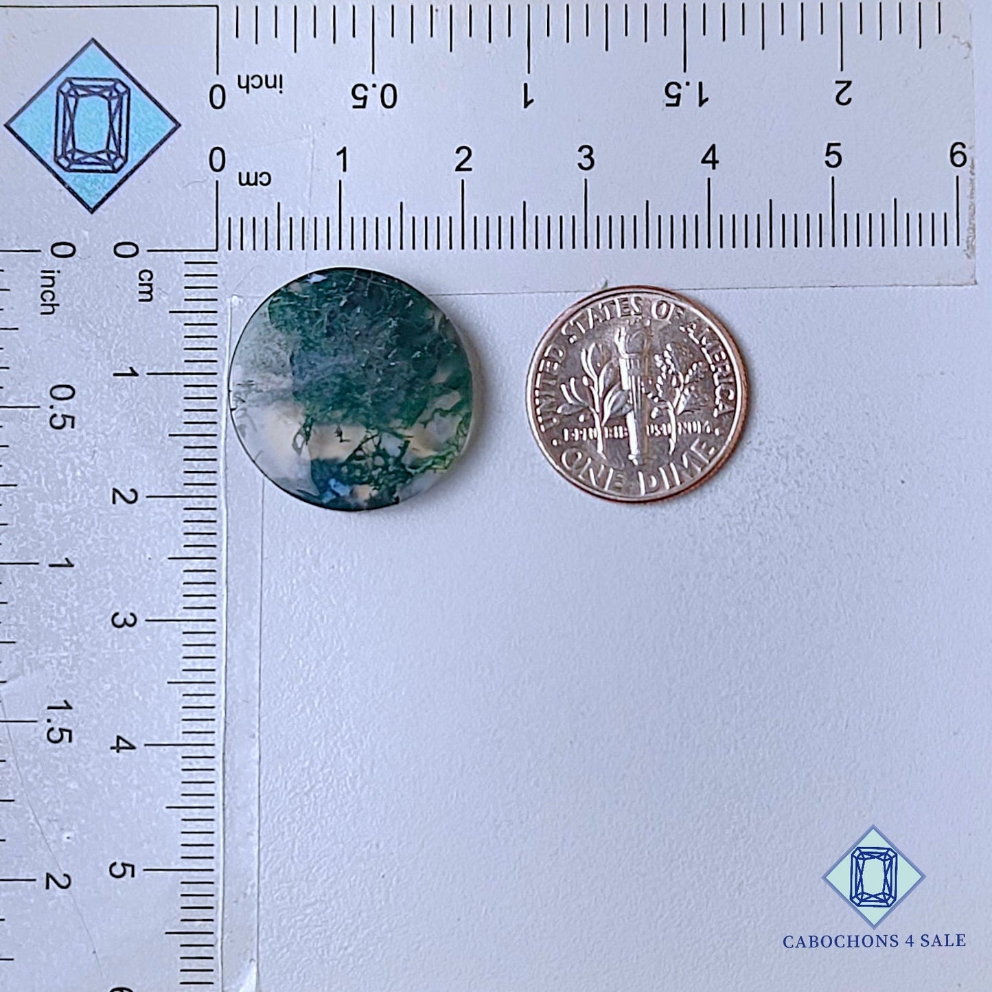 Cabujones redondos de ágata musgosa natural de 19 x 4 mm, de EE. UU., disponibles para la venta.