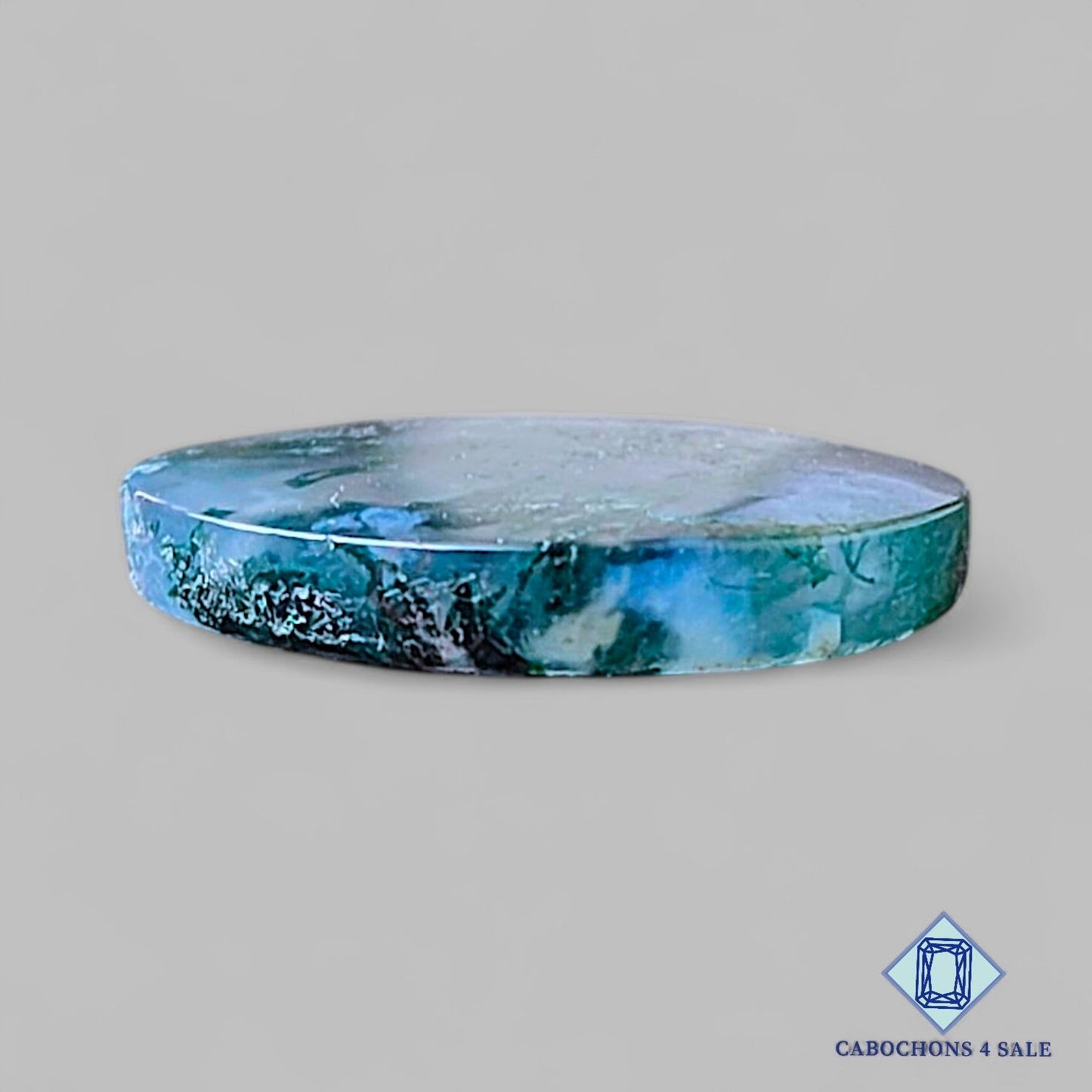 Cabujones redondos de ágata musgosa natural de 19 x 4 mm, de EE. UU., disponibles para la venta.