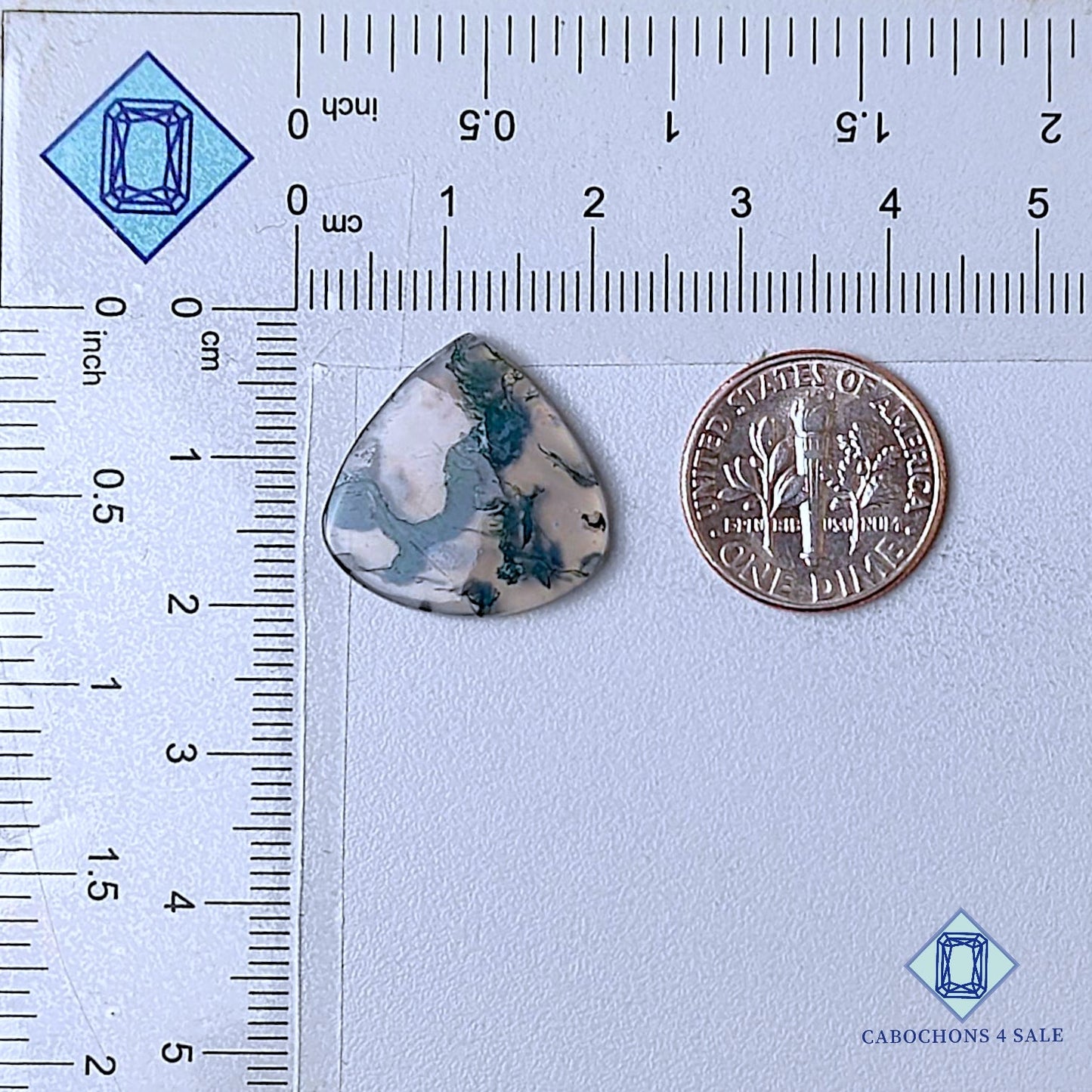 Cabujones de ágata musgosa natural en forma de pera, 19 x 19 x 2 mm, de EE. UU., disponibles para la venta.