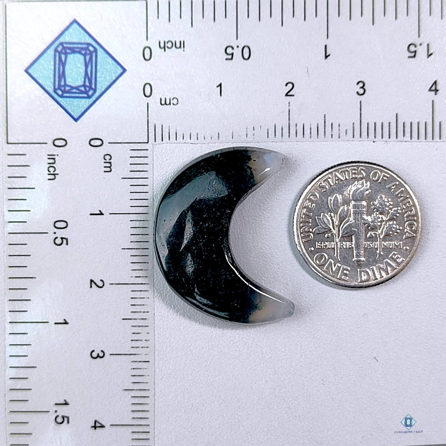 Moss Agate Half Moon Carvings