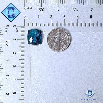 Natural Moss Teal Blue Kyanite Gemstone Rectangle Rose Cut 12*11*3mm from Brazil available for sale