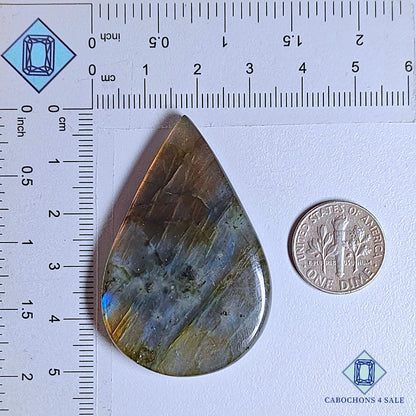 Natural Multi color Labradorite Gemstone Pear Cabochons 49*32*6mm from Madagascar  available for sale