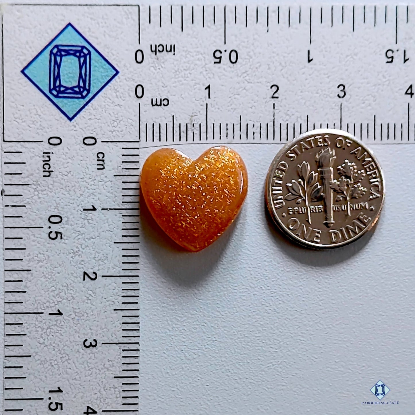 Peach Moonstone With Sunstone Heart Carvings