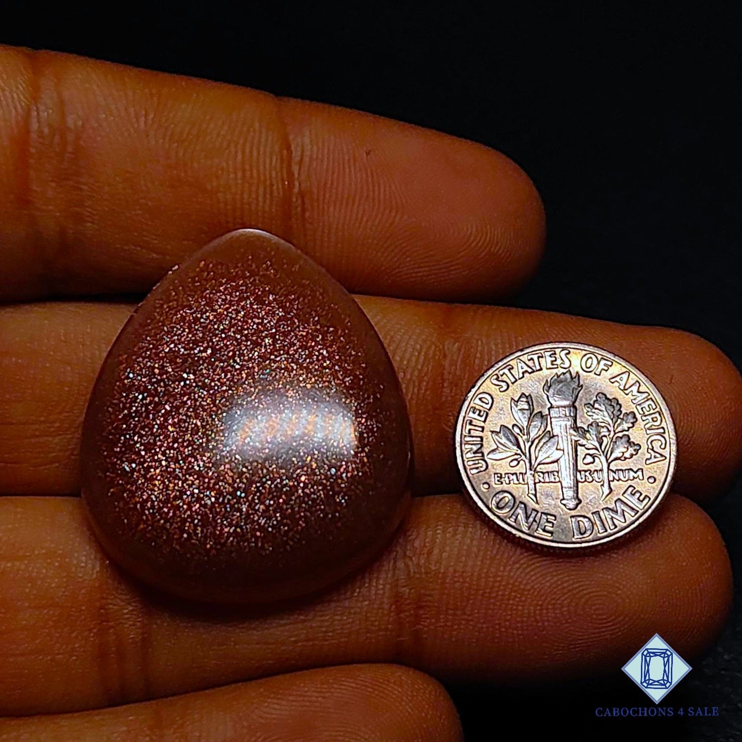 Natural Peach Moonstone with Sunstone Gemstone Pear Cabochons 31*26*6mm from Madagascar available for sale