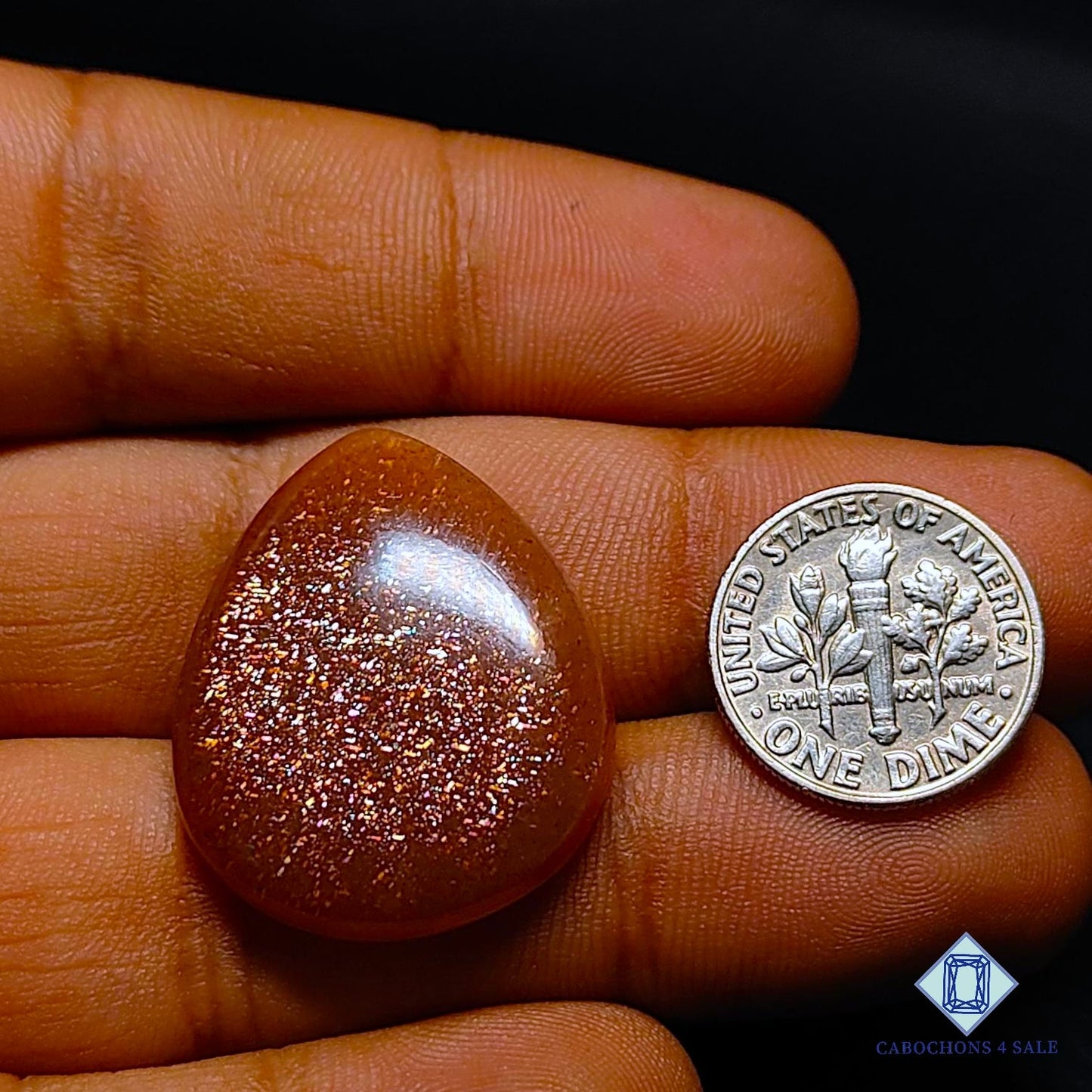 Natural Peach Moonstone with Sunstone Gemstone Pear Cabochons 29*23*5mm from Madagascar available for sale