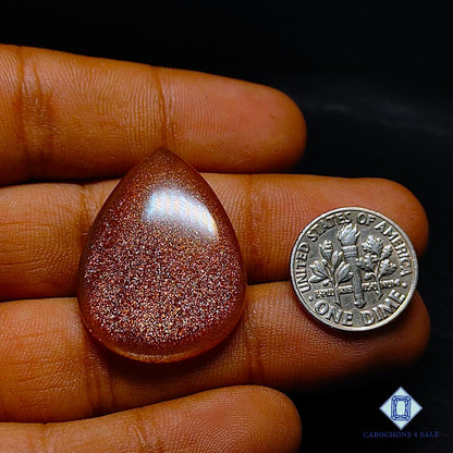 Natural Peach Moonstone with Sunstone Gemstone Pear Cabochons 31*24*5mm from Madagascar available for sale