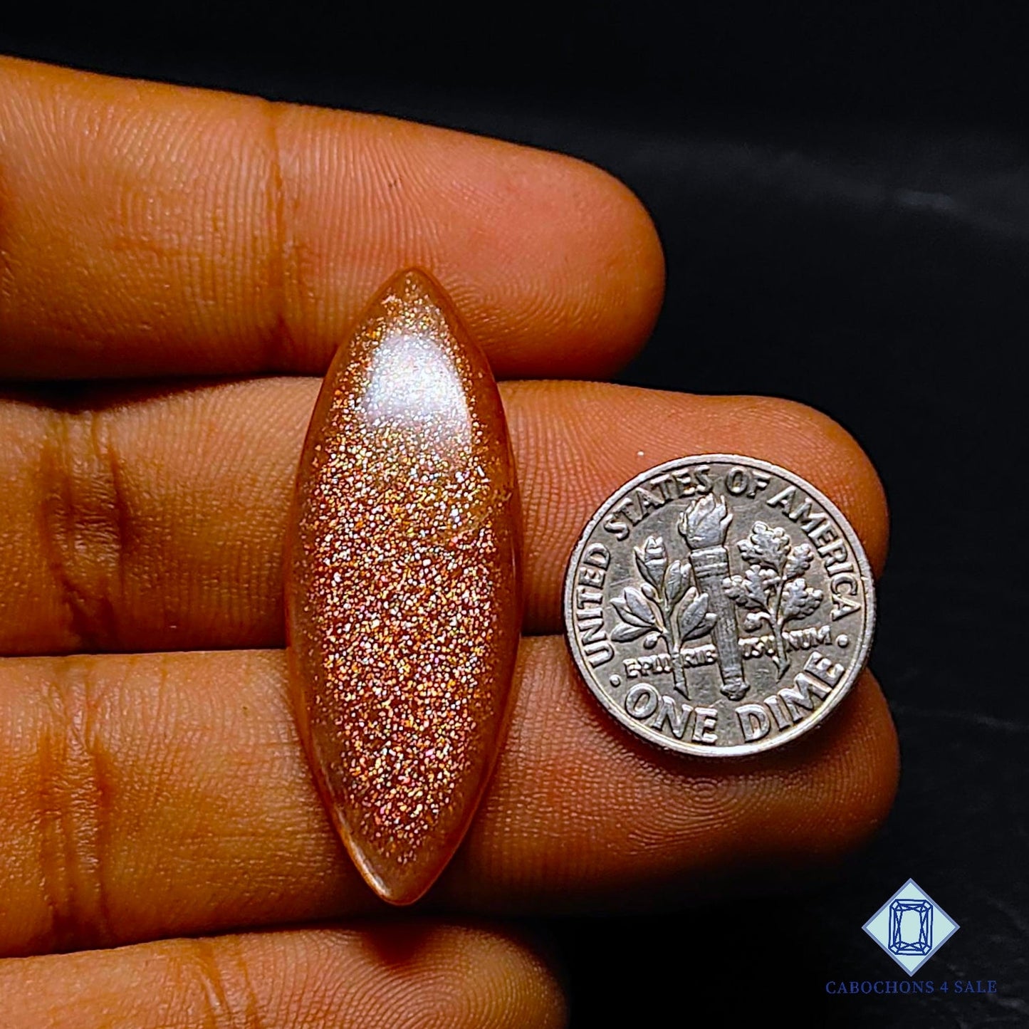 Natural Peach Moonstone with Sunstone Gemstone Marquise Cabochons 38*14*5mm from Madagascar available for sale