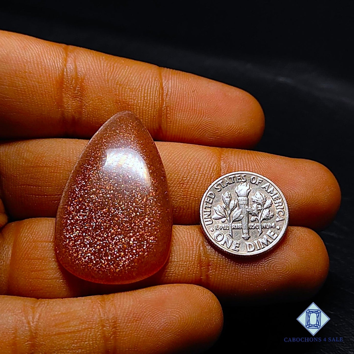 Natural Peach Moonstone with Sunstone Gemstone Pear Cabochons 37*23*5mm from Madagascar available for sale
