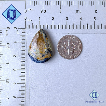 Cabujones de piedra preciosa pietersita natural en forma de pera de 24 x 17 x 7 mm, procedentes de Namibia, disponibles para la venta.