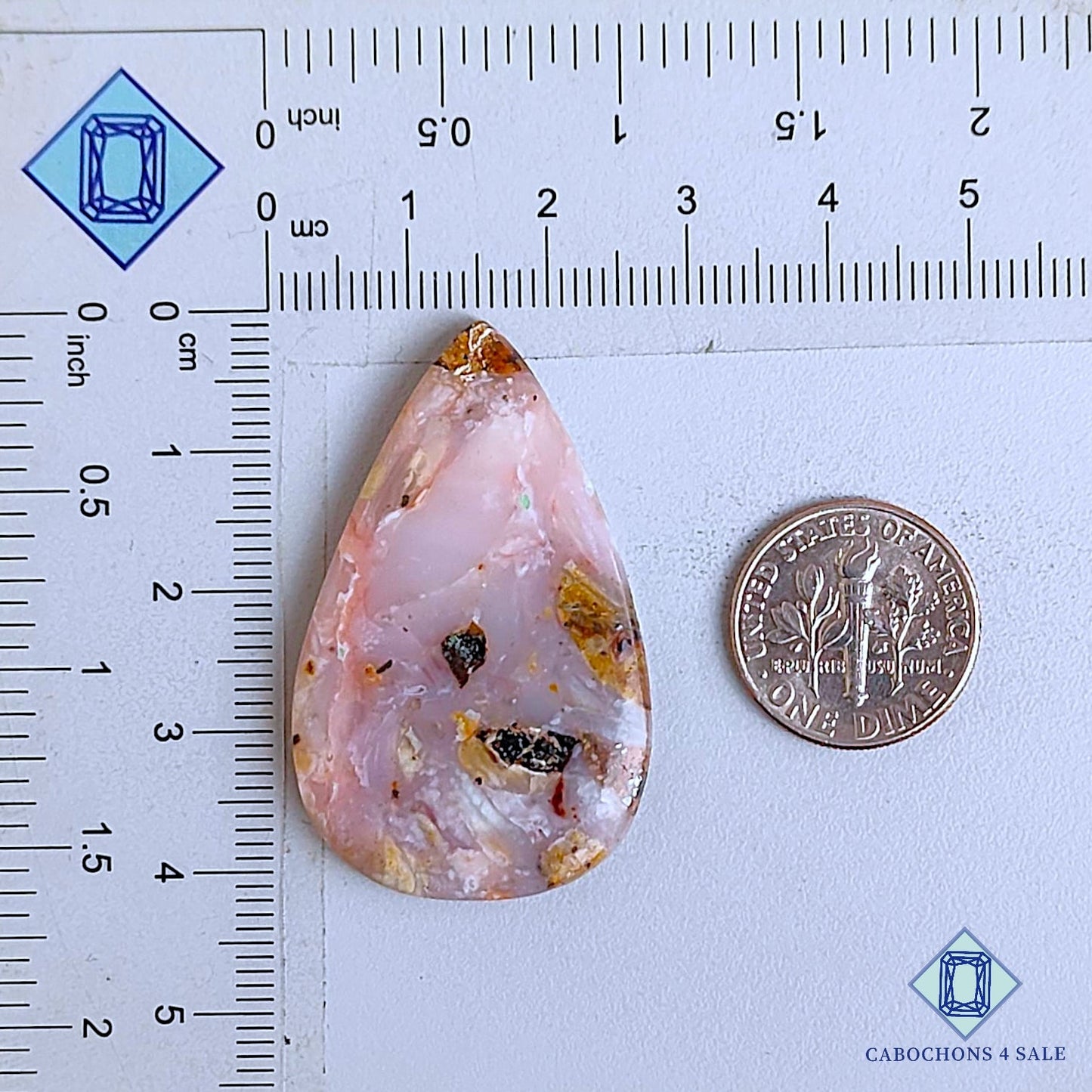 Natural Pink Opal Gemstone  Pear Cabochons 41*25*4mm From Peru available for sale