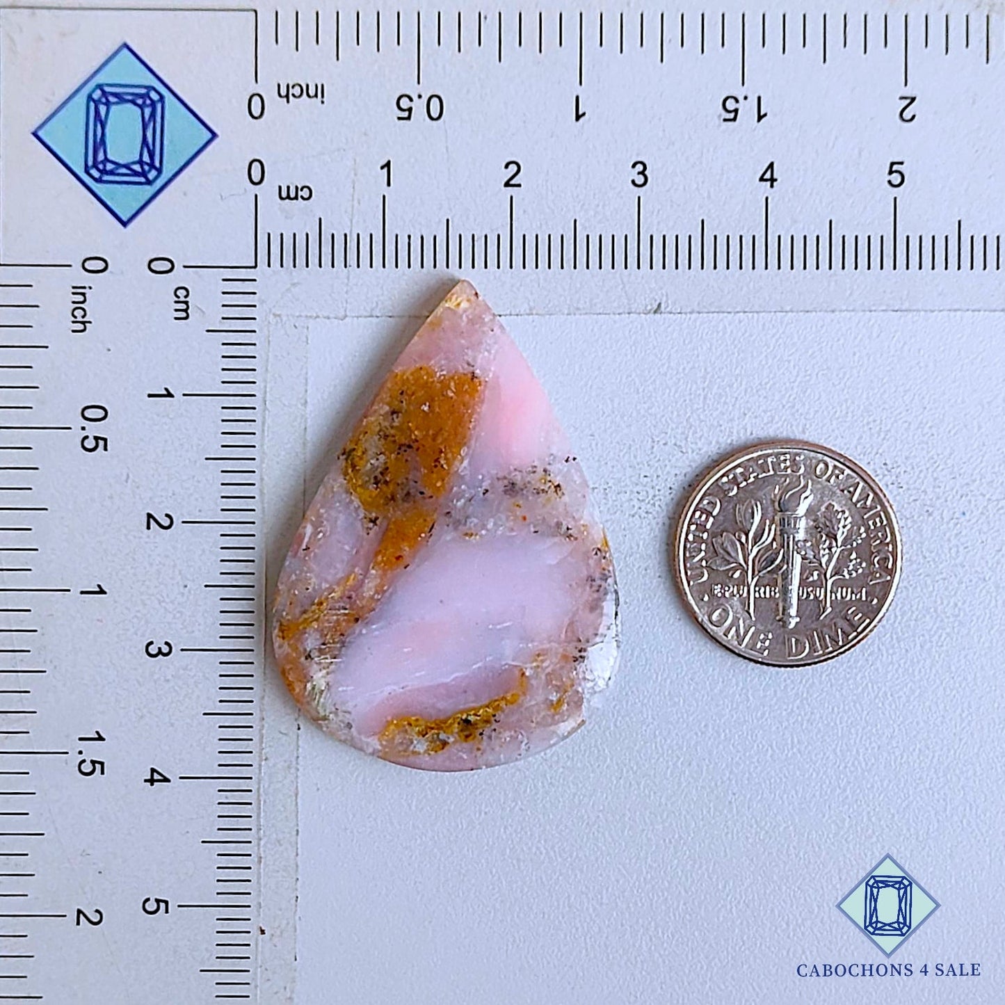 Natural Pink Opal Moss Agate Gemstone  Pear Cabochons 38*27*4mm From Peru available for sale