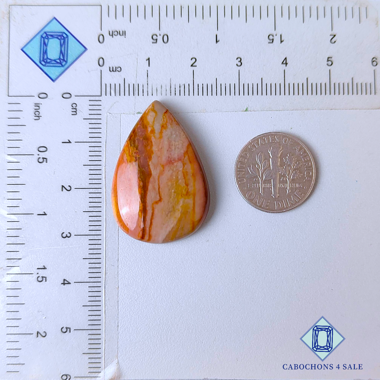 Cabujones de jaspe policromado en forma de pera, 30 x 21 x 6 mm