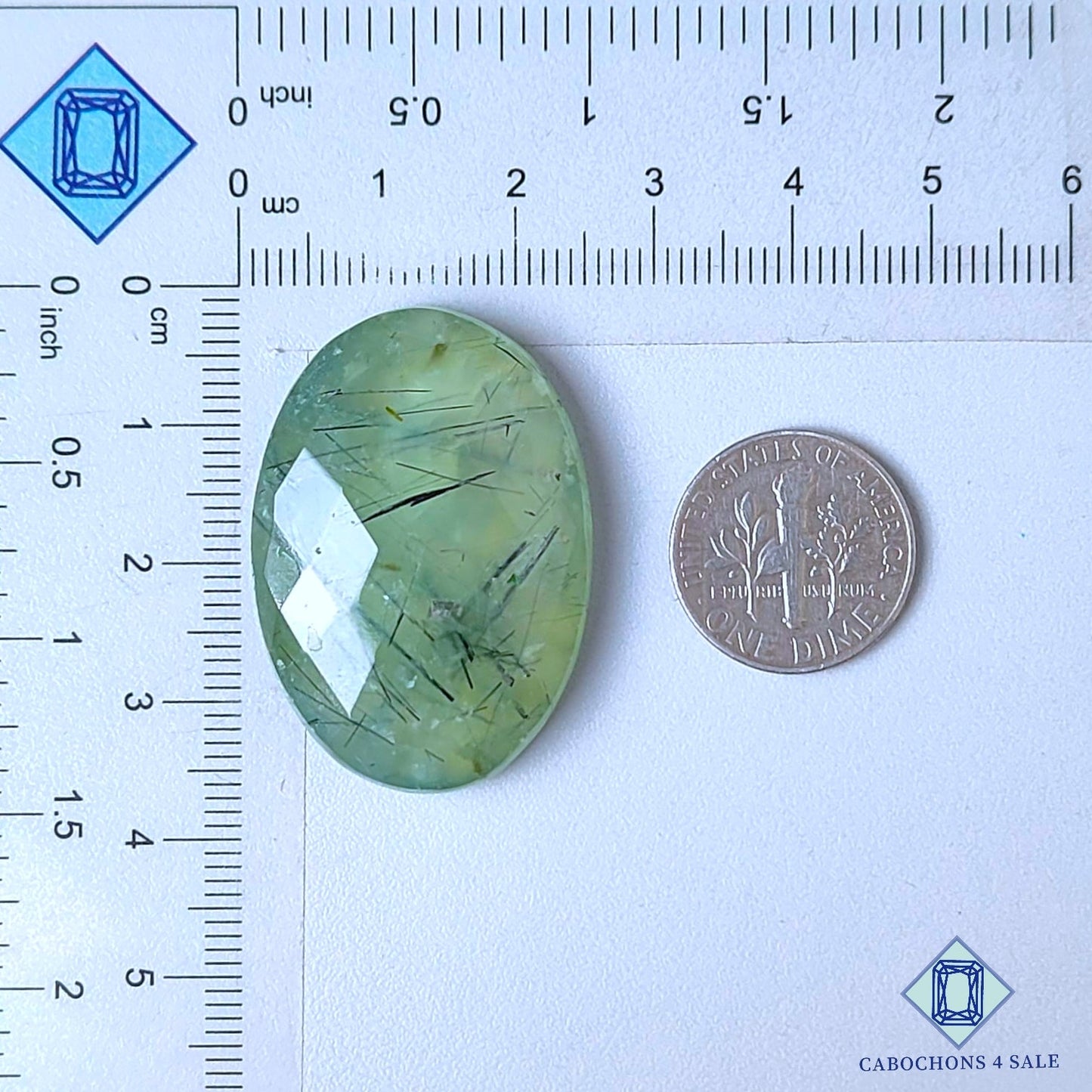 Natural Prehnite Rutile Gemstone  Oval Checker Cut 35*24*7mm from South Africa available for sale