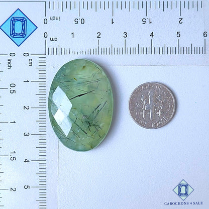 Natural Prehnite Rutile Gemstone  Oval Checker Cut 35*24*7mm from South Africa available for sale
