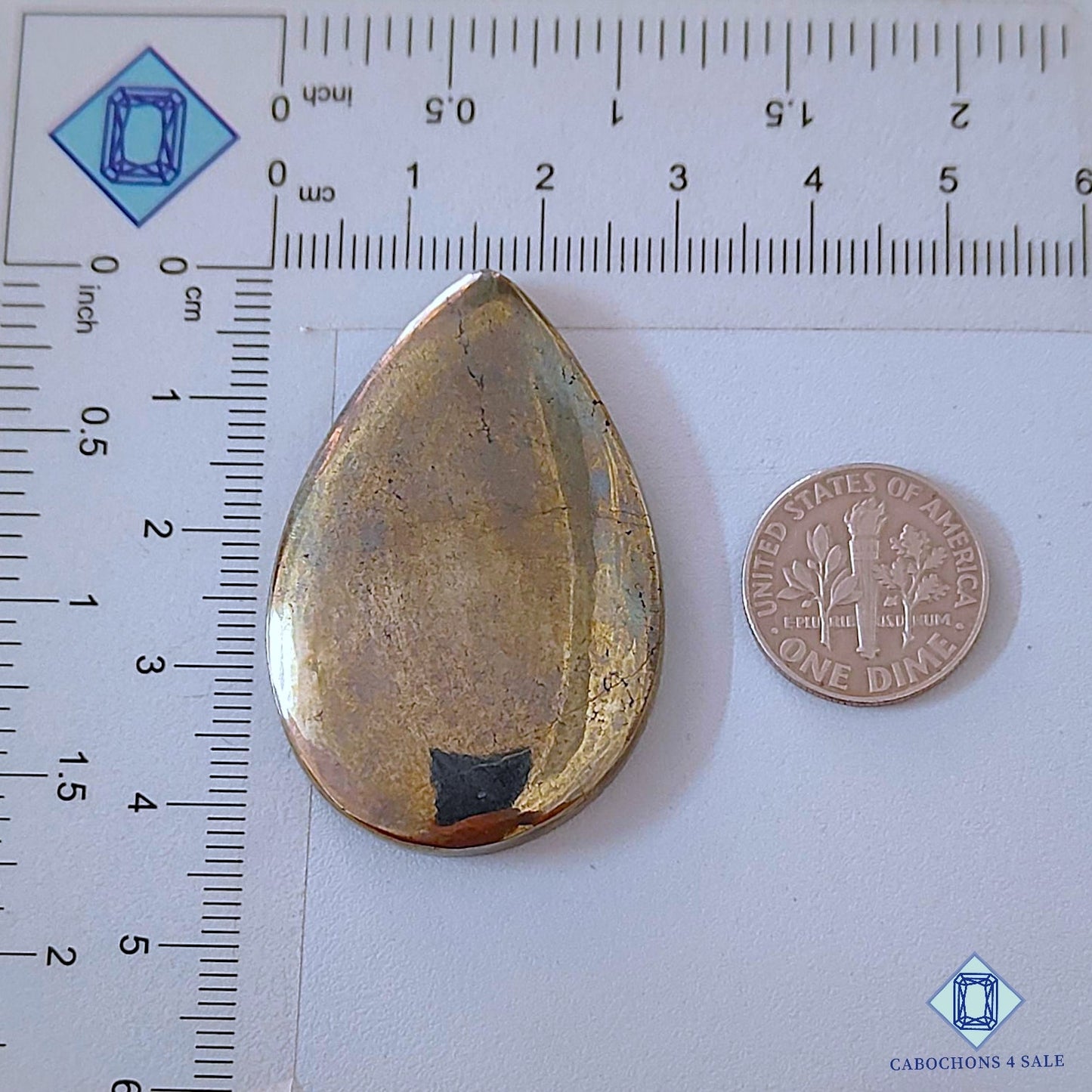 Natural Pyrite Gemstone  Pear Cabochons 43*29*5mm from Peru available for sale