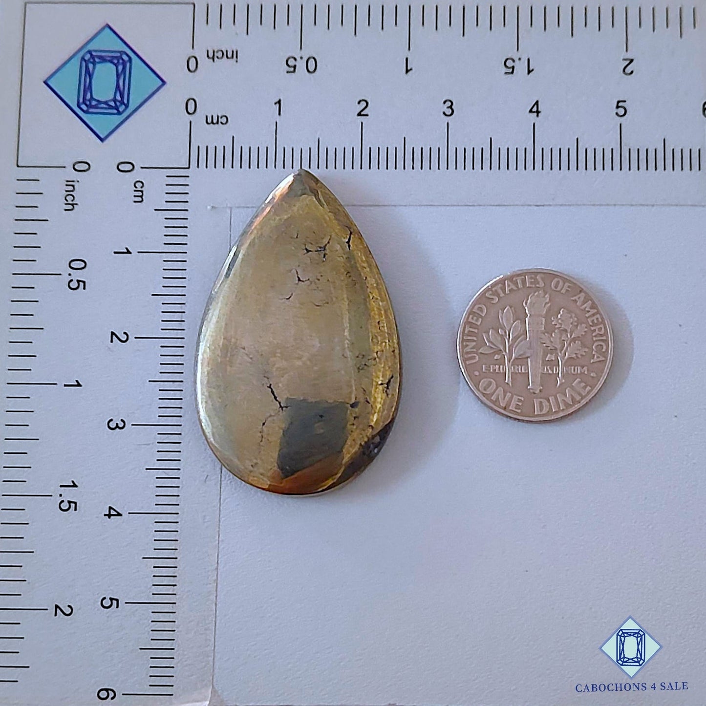 Natural Pyrite Gemstone  Pear Cabochons 38*24*5mm from Peru available for sale