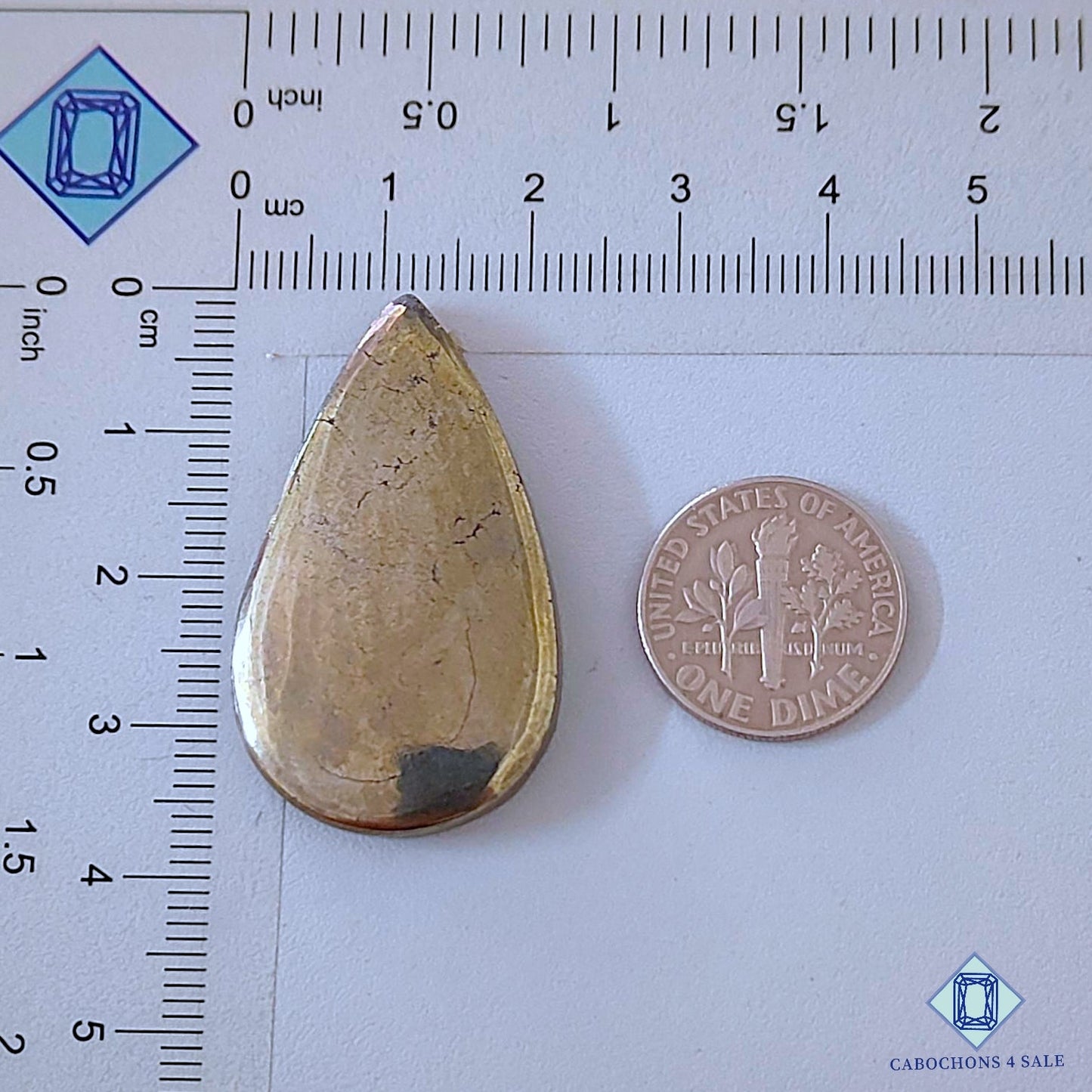 Natural Pyrite Gemstone  Pear Cabochons 37*22*5mm from Peru available for sale