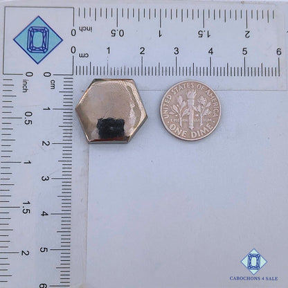 Cabujones hexagonales de pirita natural de 21 x 19 x 5 mm, de Perú, disponibles para la venta.