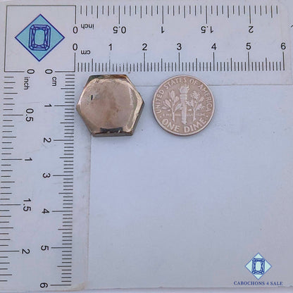Cabujones hexagonales de pirita natural de 19 x 17 x 4 mm, de Perú, disponibles para la venta.