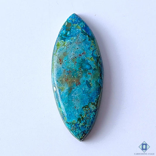 Cabochons4sale natural marquise Quantum Quattro cabochon gemstone with vibrant blue and green mottled patterns.